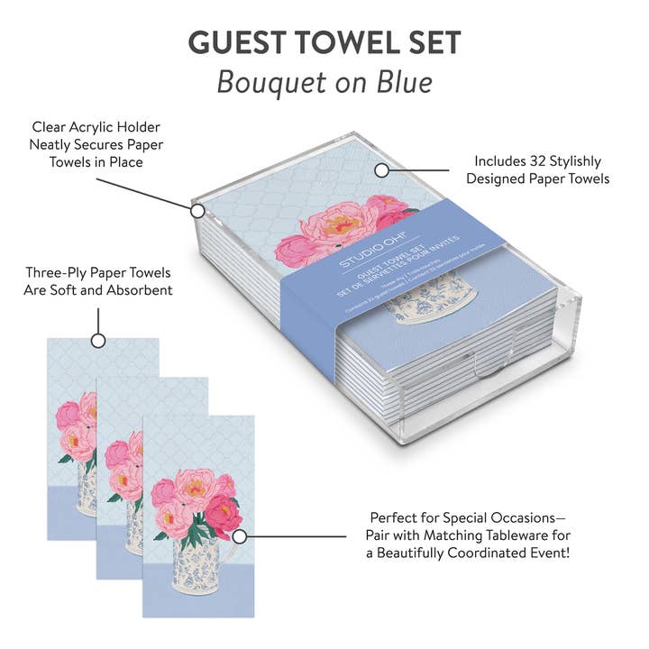 Studio Oh! - Wholesale Disposable Napkin - Bouquet on Blue Guest Towel Set3