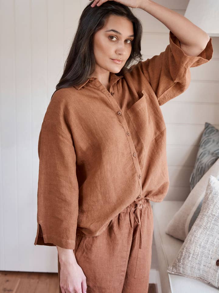 Noce moscata Camicia Fundamental in lino - Noce moscata in vendita all'ingrosso su Faire4