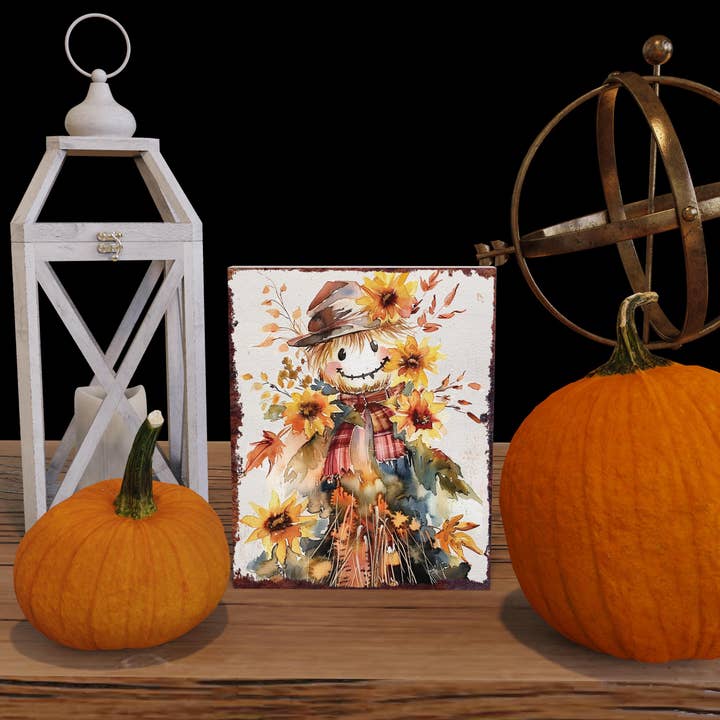 15in Fall Scarecrow Tabletop Sign | Rustic Farmhouse Autumn Decor for wholesale by TX USA Corporation