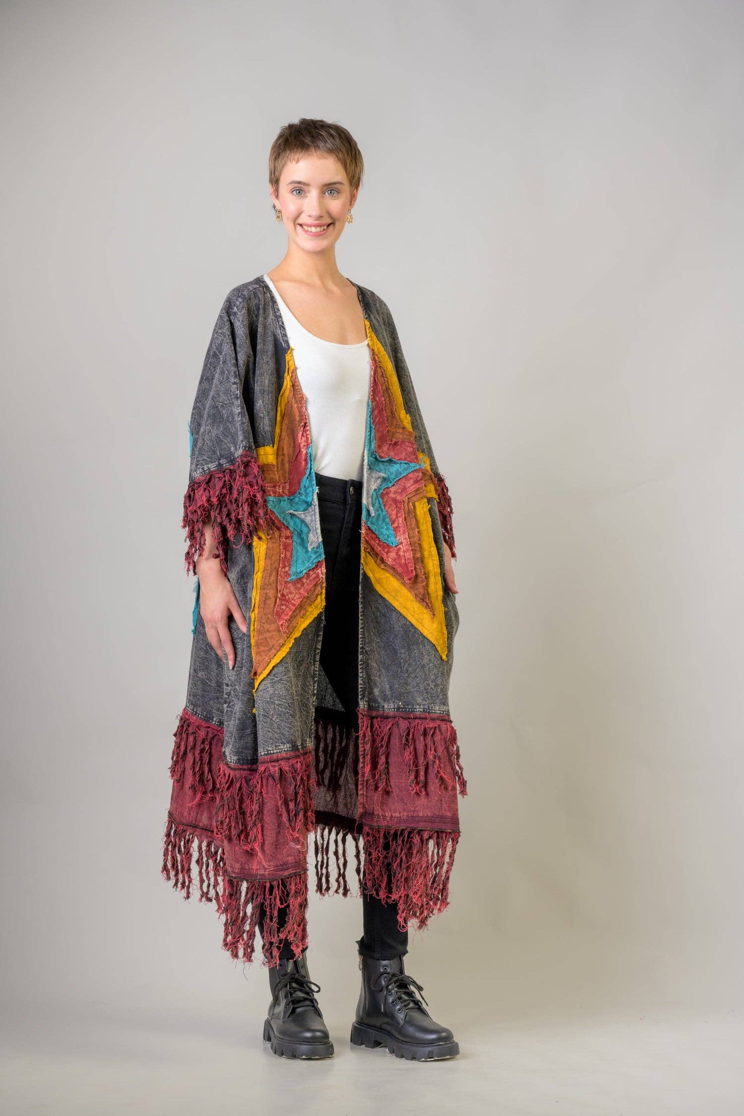 Rhea – Großhandel Kimono – Damen – Rhea Baumwollfransen-Duster, Baumwolle, Alltägliche Schichtung9
