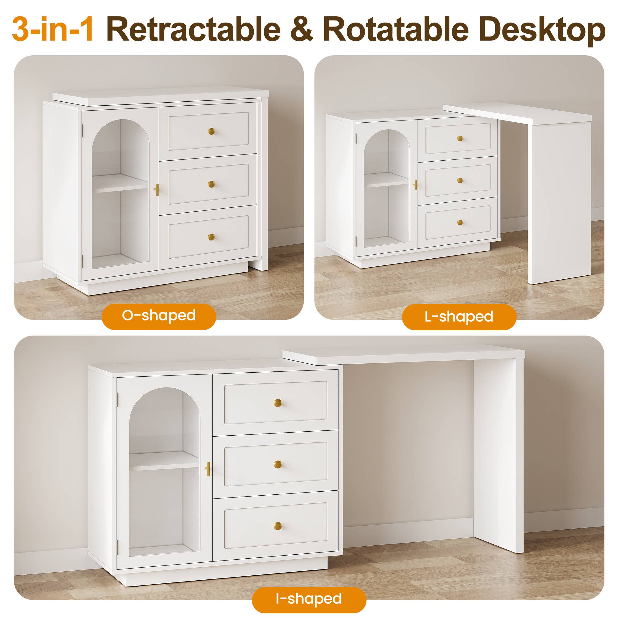 Heynemo - Wholesale Bedroom Furniture - 59” Large Extendable Makeup Vanity Desk, Corner Vanity Table5