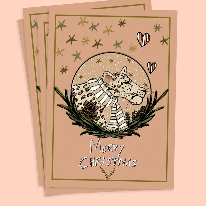 Weihnachts-Leoparden-Postkarte Pink (umweltfreundlich) für den Großhandel von Katinka Feijs