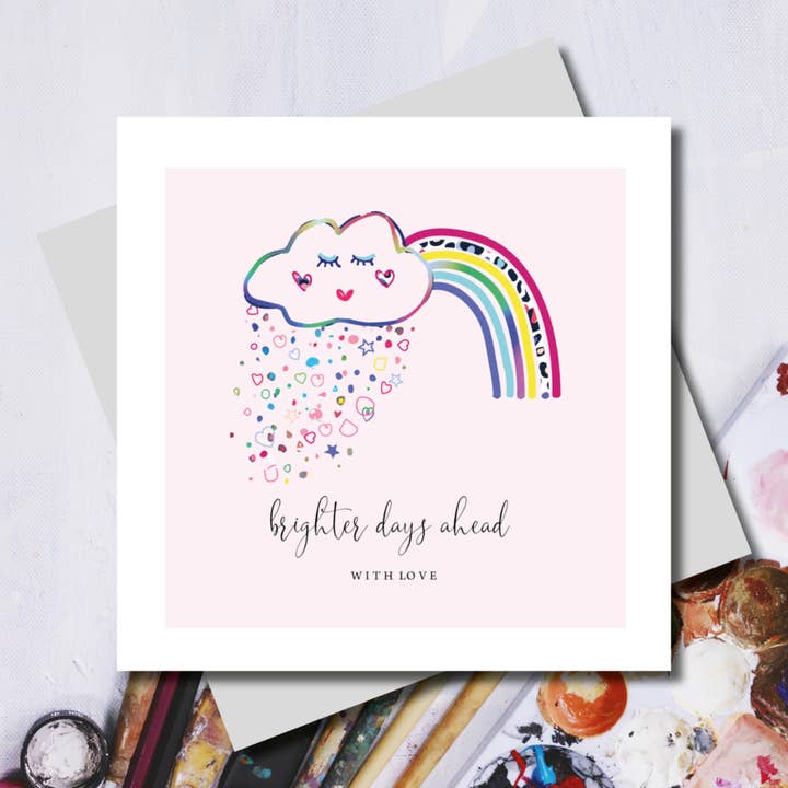 Carte de vœux arc-en-ciel Spotty Love Brighter Days Ahead pour la vente par Marina B