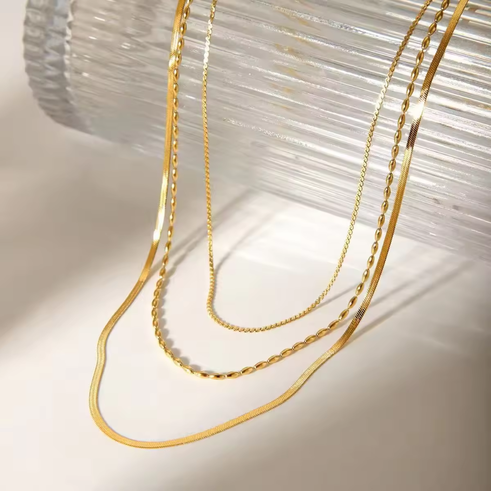 Deep South Originals Inc. - Wholesale Link & Chain Necklace - Golden Layers Triple Necklace – Layered Water-Resistant Gold Necklace1