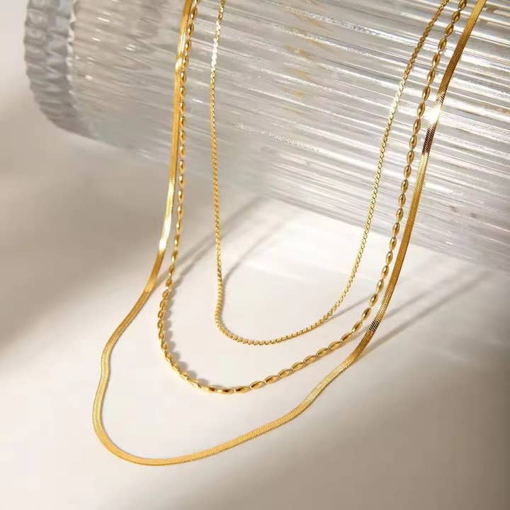 Deep South Originals Inc. - Wholesale Link & Chain Necklace - Golden Layers Triple Necklace – Layered Water-Resistant Gold Necklace1