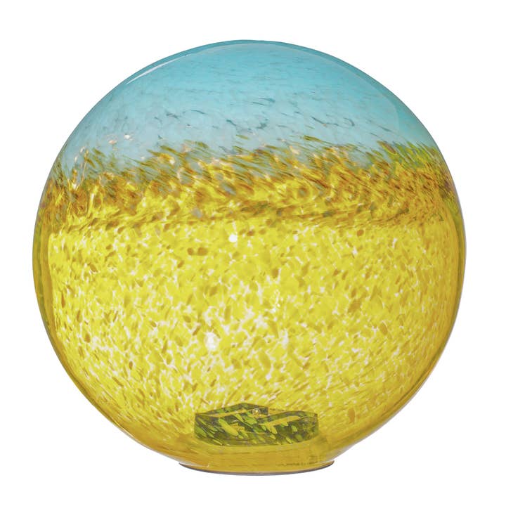 ApricotMint - Wholesale Outdoor Ornament/Decor - Art Glass Solar LED Orbs, Light Blue/Yellow
