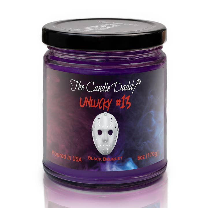 The Candle Daddy - Wholesale Jar/Filled Candle - Halloween Candle -UNLUCKY #13 - BLACK BOUQUET HORROR MOVIE0
