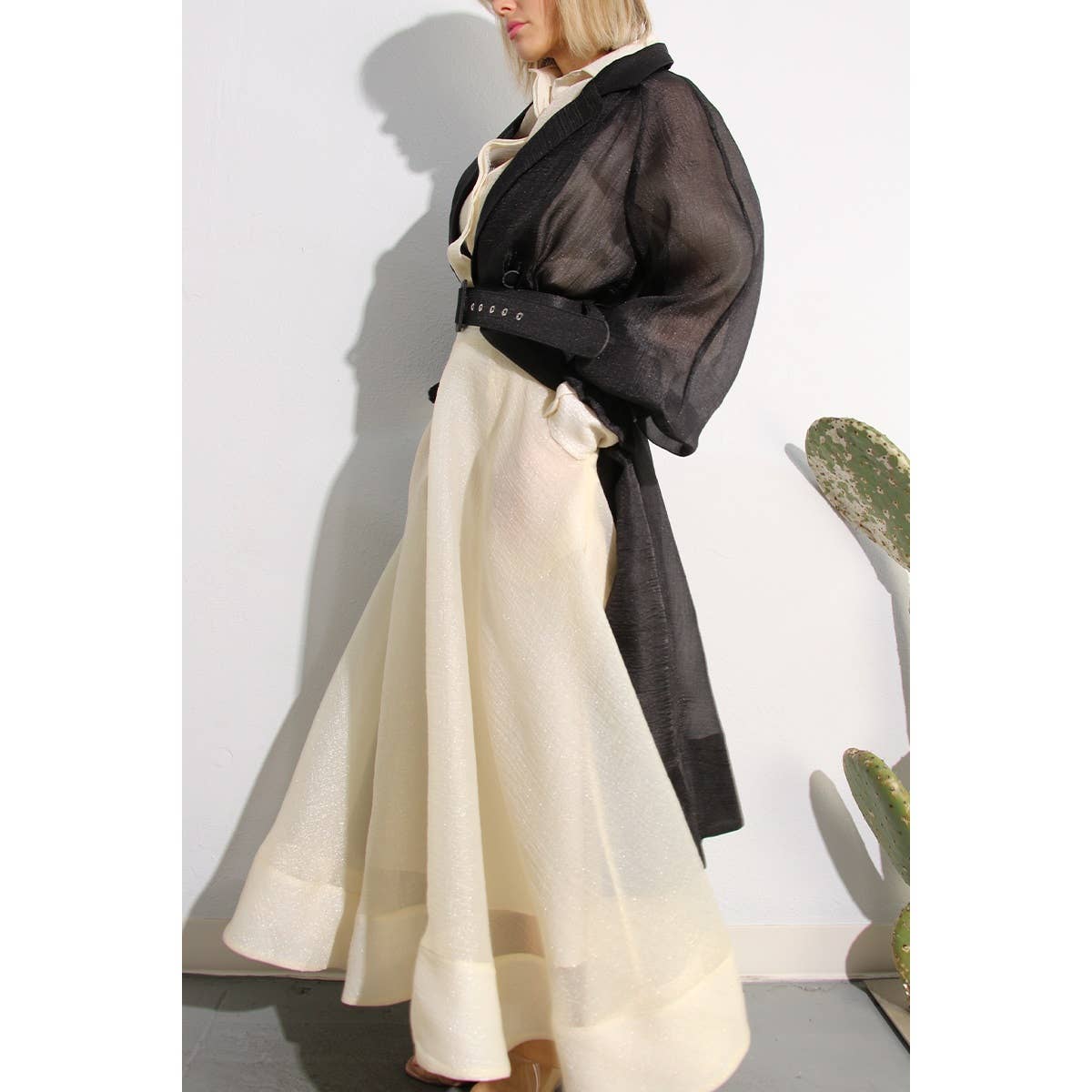 BLACK METALLIC ORGANZA TRENCH COAT for wholesale on Faire19