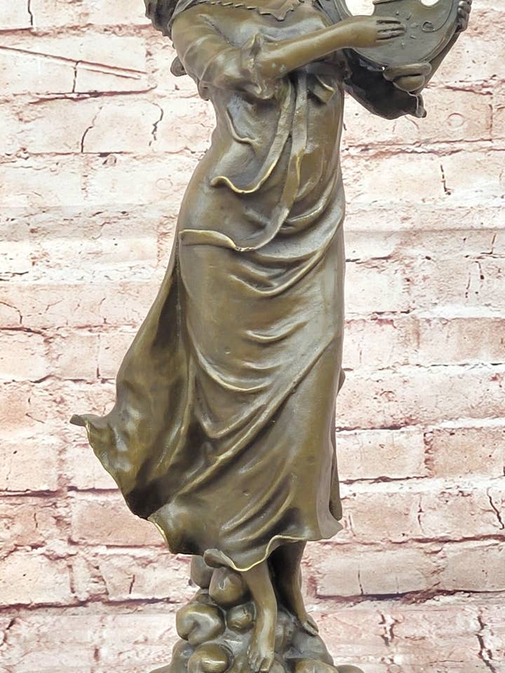 Harp Girl Figurine Bronze Statues Female Artwork Sculpture Home Decor by Vitaleh for wholesale by Bronzhaus