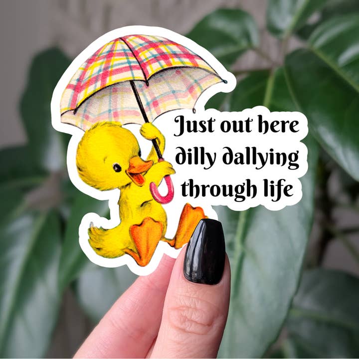 Dilly Dallying Duck Sticker Vintage Inspired Whimsical Humor for wholesale by Moonlit Creations