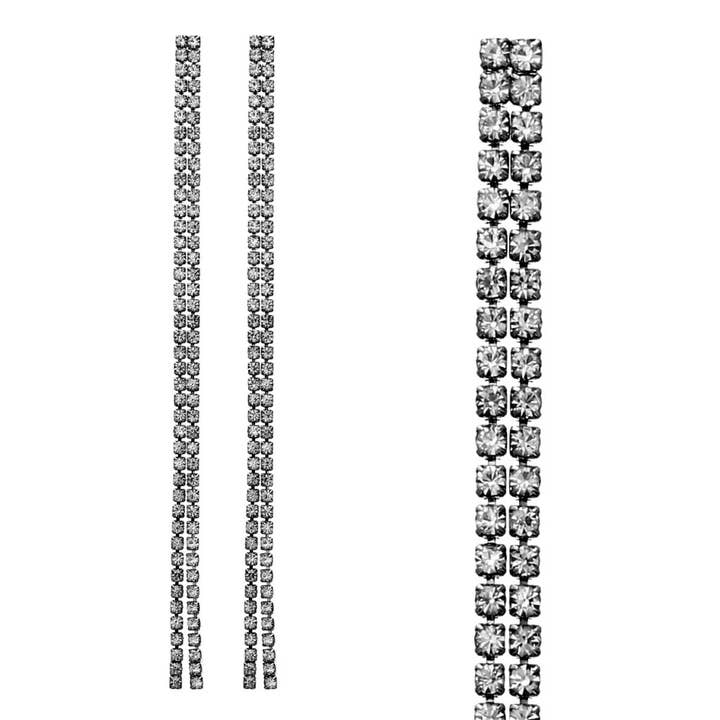 24822 - 2 Line 2.5 mm Rhinestone Earring, 5", for wholesale by Western Fashion