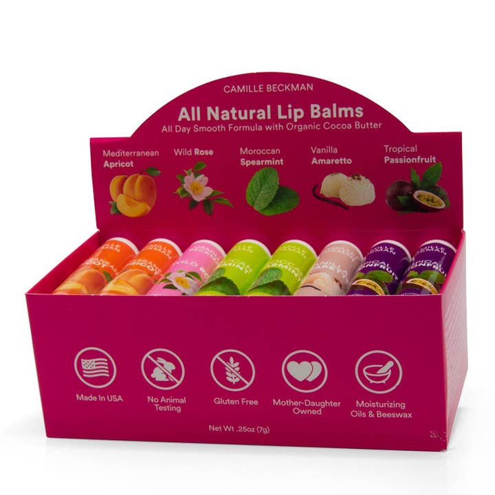 Camille Beckman - Wholesale Lip Balm Set - 100% Natural Lip Balm, Cocoa Butter Base, Assorted Case