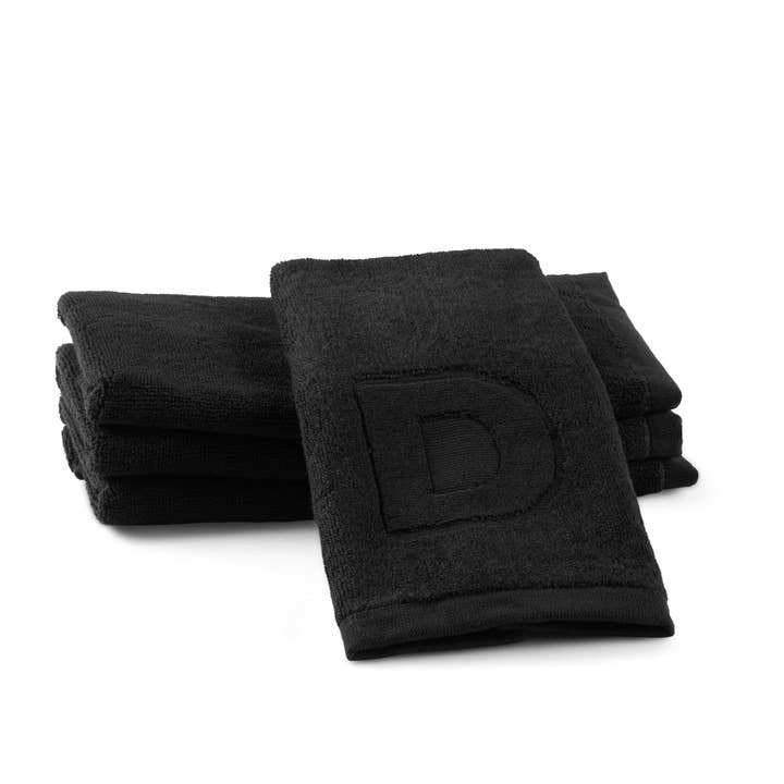 Waterdale Collection - Wholesale Hand Towel - Black Initial Embossed Finger Towel (Set of 2 Towels)