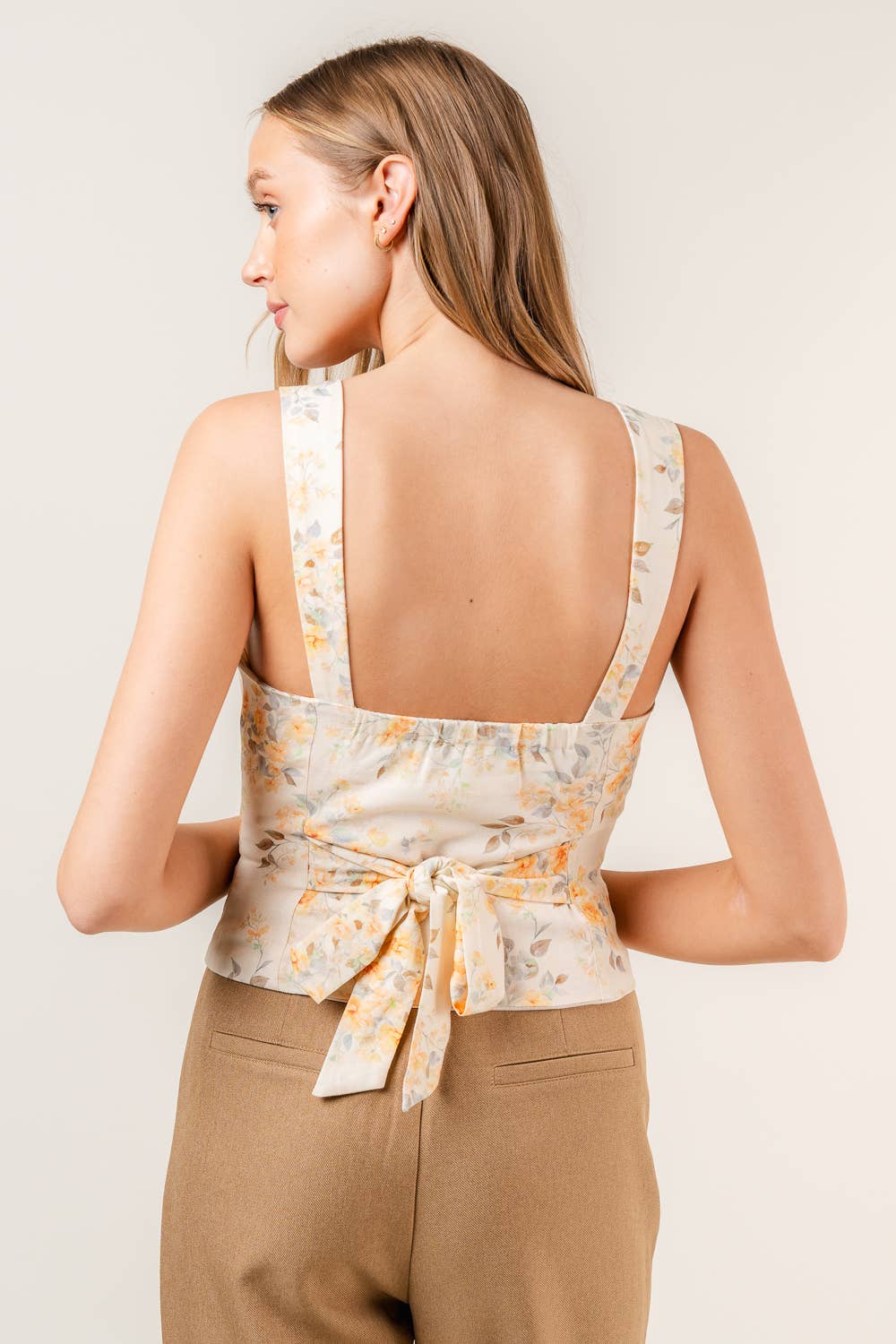 NATURAL COTTAGE CORE BOHO FLORAL LINEN PRINT CORSET TOP-TI5254FO for wholesale on Faire7