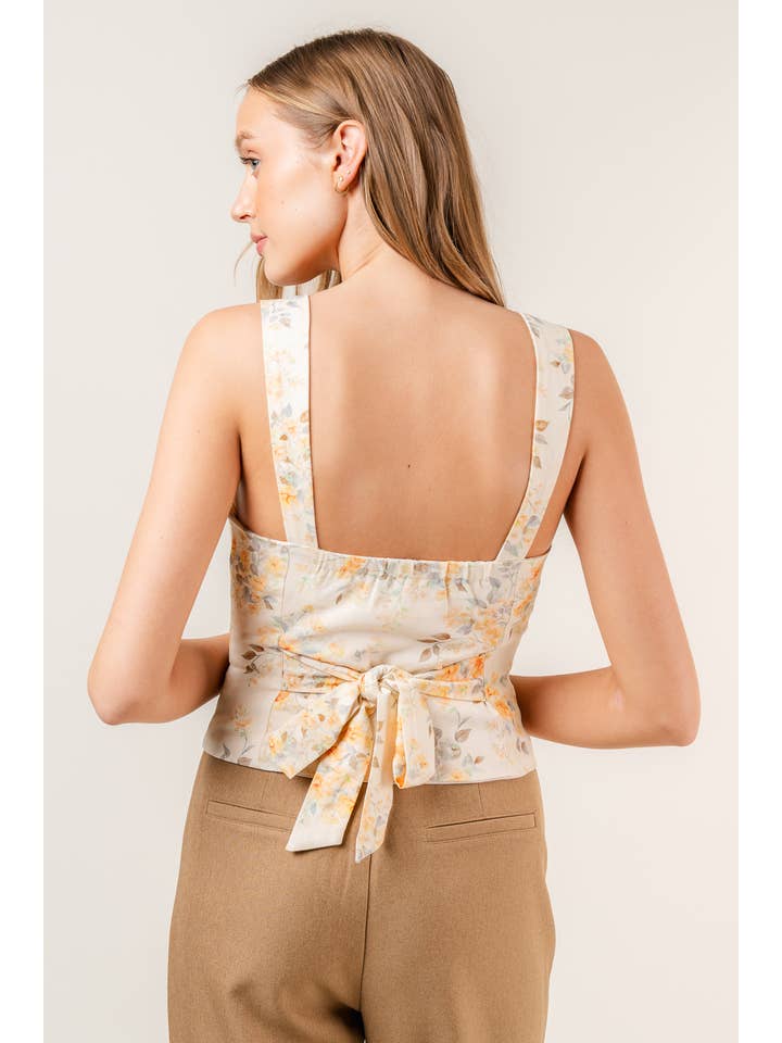 NATURAL COTTAGE CORE BOHO FLORAL LINEN PRINT CORSET TOP-TI5254FO for wholesale on Faire7