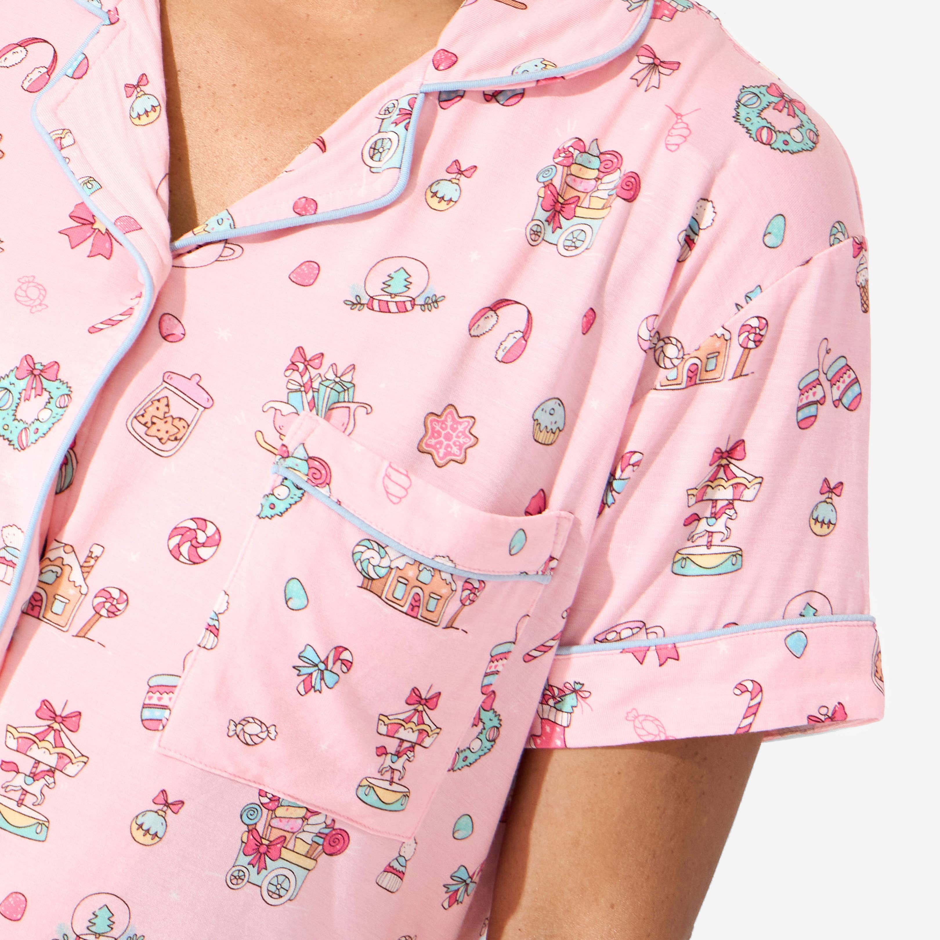 Bellabu Bear - Venta al por mayor Conjunto de ropa para dormir - Mujer - Conjunto de pijama corto de bambú para mujer Candy Cane Lane2