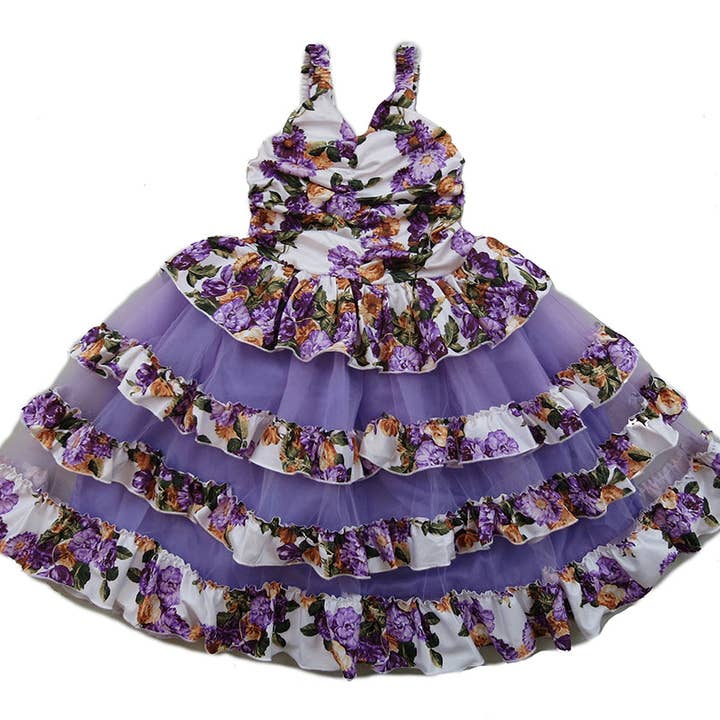 Robe à volants florale violette pour la vente par Wenchoice