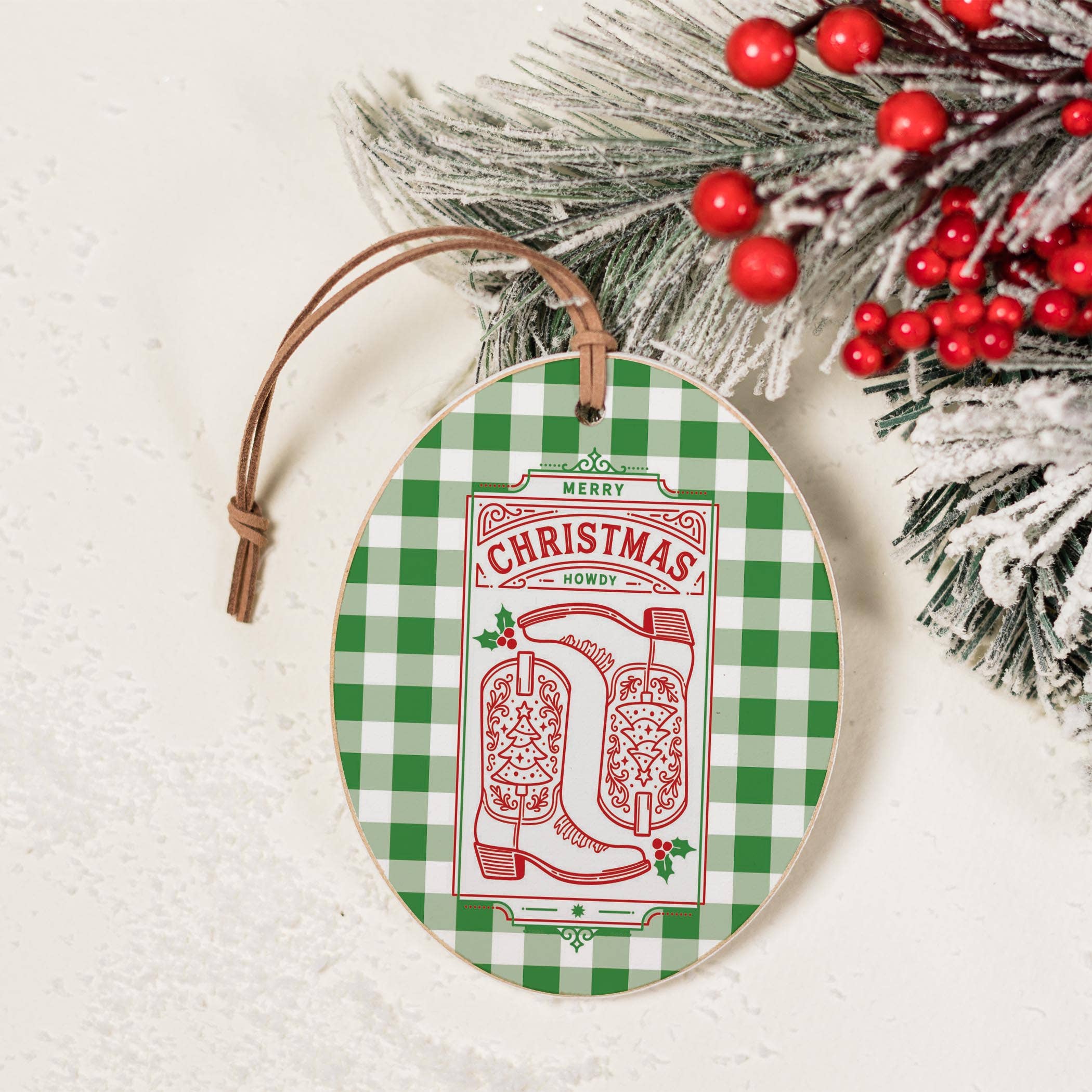 White Oval Ornament-Western Christmas for wholesale on Faire3