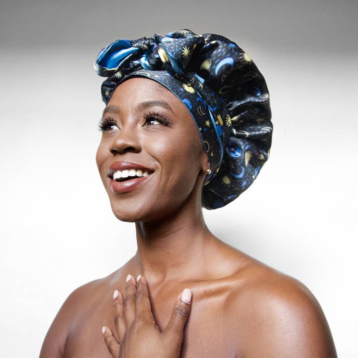 Nochka - Wholesale Sleep Cap / Bonnet - Women's - Sun & Moon Print Reversible Bonnet with Ties6