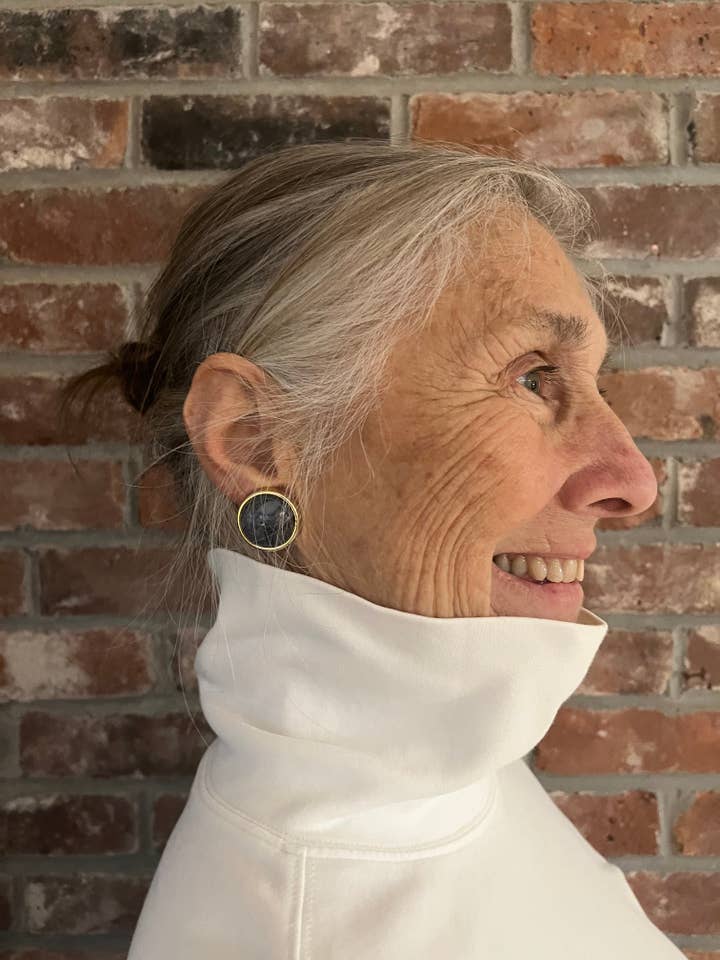 Vintage Grey Marble & Gold Earrings for wholesale by Abalone Jewelry Co.