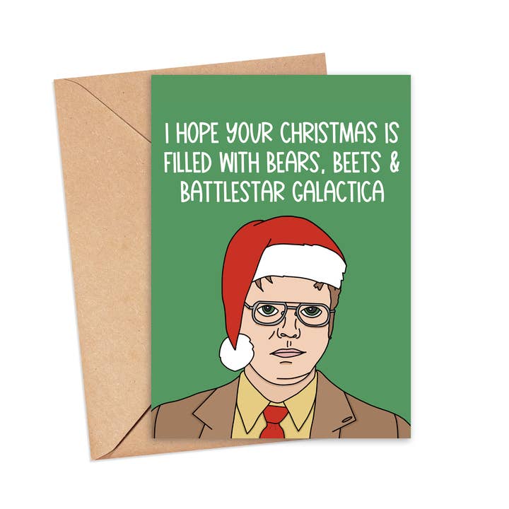 Dwight Shrute Christmas Card for wholesale by Saucy Avocado