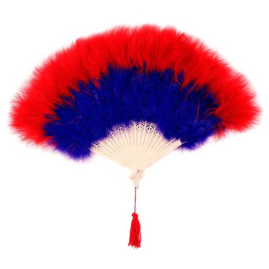 Zucker Feather Products – wholesale Party/paper folding fan – Marabou Feather Fan Multi Color - Red/Regal
