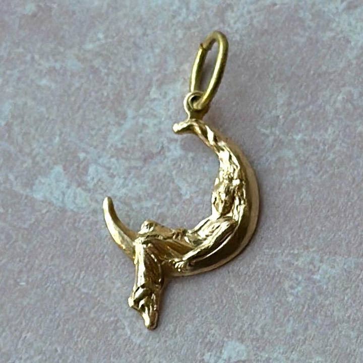 Vintage Brass Art Nouveau Lady on Moon Charm for wholesale by The Brass Era