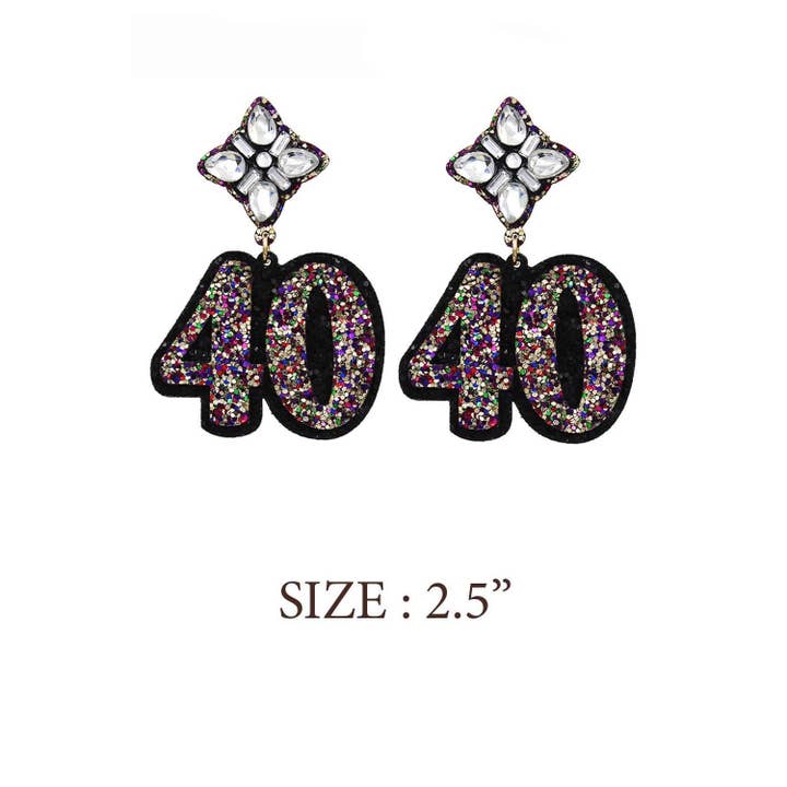 JHP Collection - Wholesale Dangle Earrings - 40TH BIRTHDAY GLITTER DROP POST EARRING2