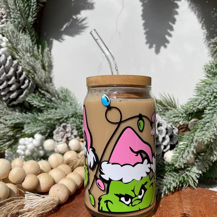 Little Design Collective - Wholesale Drinking glass/cup - The Grinch Christmas Can Glass1
