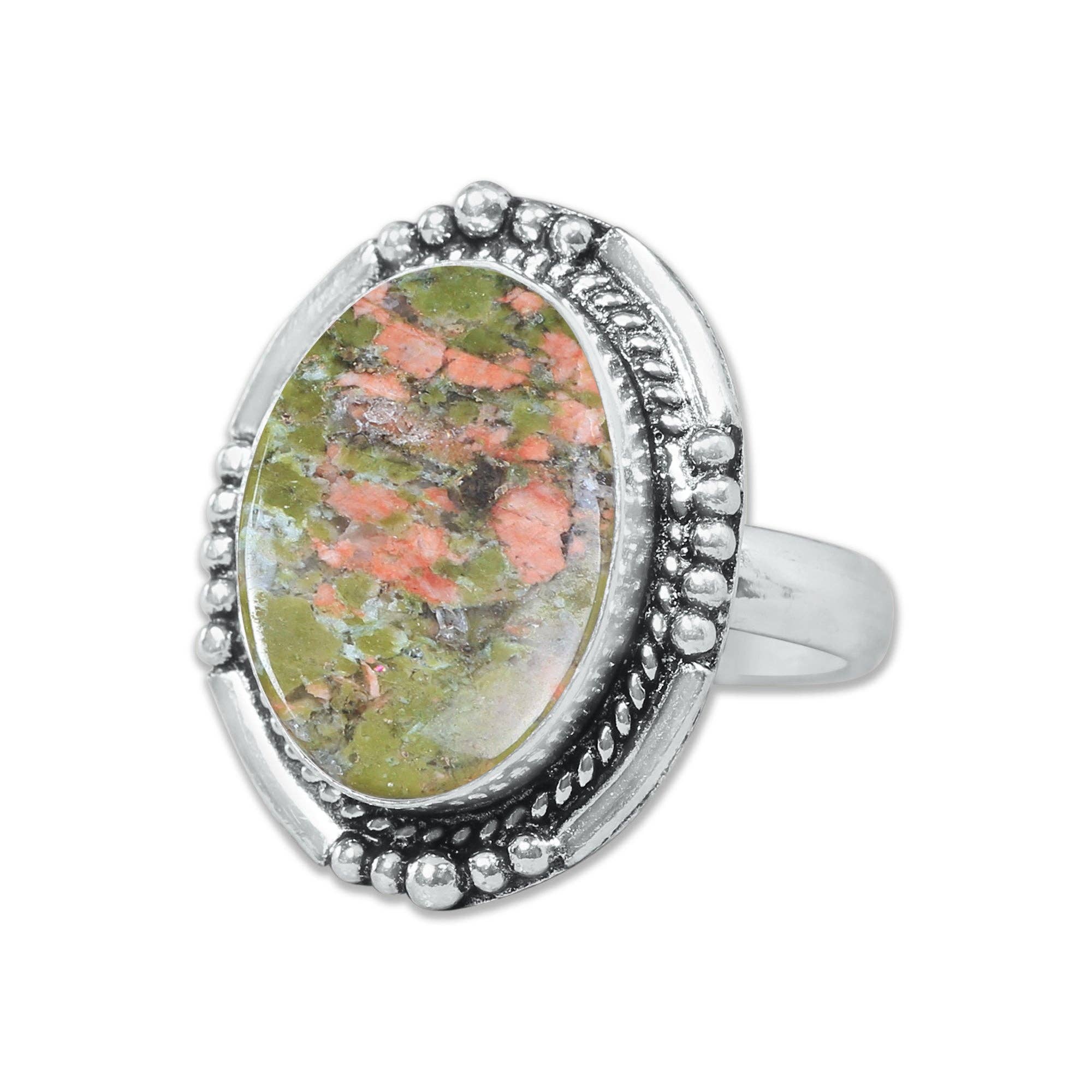 Handmade Jewels - Vente Bague de cocktail/de cérémonie - Bagues en unakite – Fait main, plaqué argent, rose-vert terreux (fabriqué sur commande)20