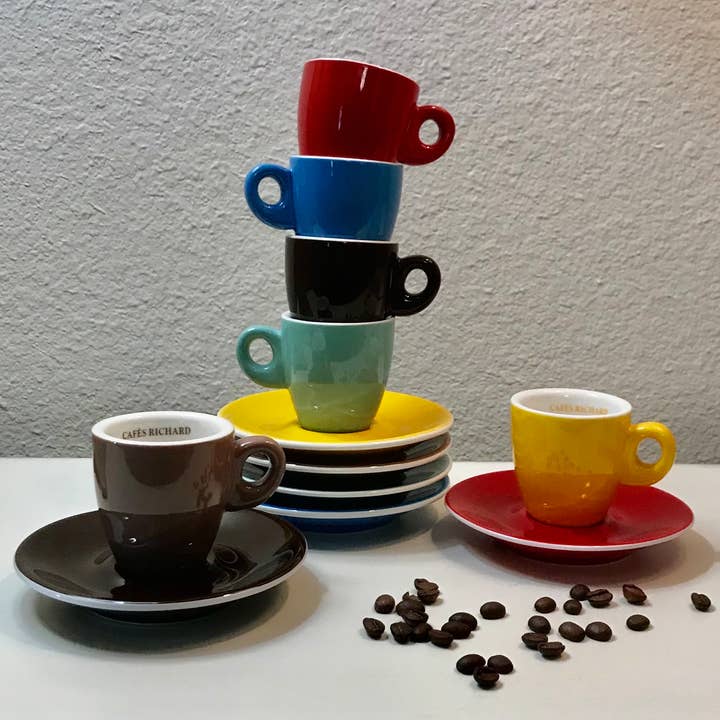 Cafés Richard Coffee - Vente Tasse à café/thé - Tasses et soucoupes à expresso colorées Cafes Richard (6/ensemble)