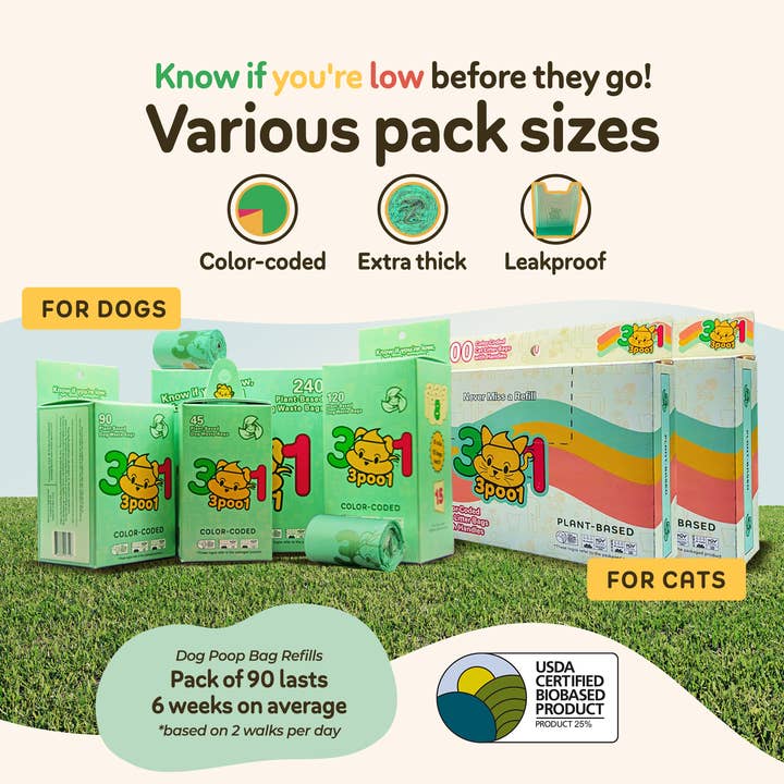 3poo1 - Wholesale Pet Poop Bag - 3poo1 Color-Coded Dog Poop Bags, Plant-Based + Eco-Friendly10