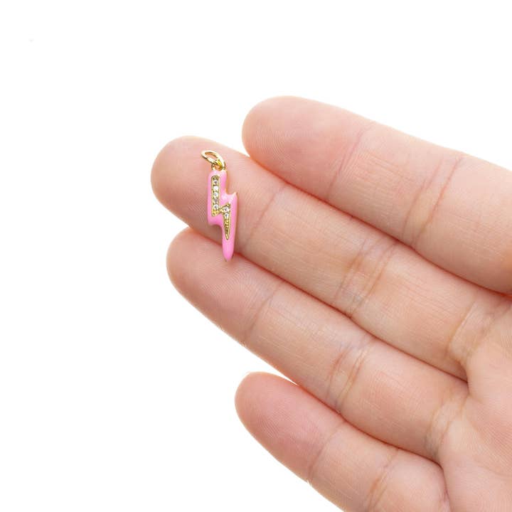 Jewel Pledge - Wholesale Individual Charm/Pendant - Gold Enamel CZ Pave Lightning Bolt Charm Pendant CPG8215