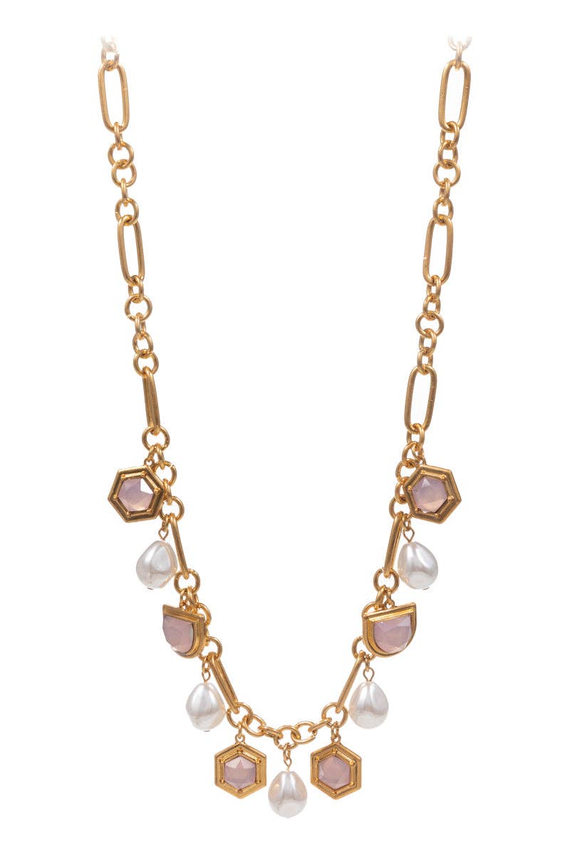 Designature New York - Vente Colliers à pendentif - Collier court à breloques en verre carré et perle.5