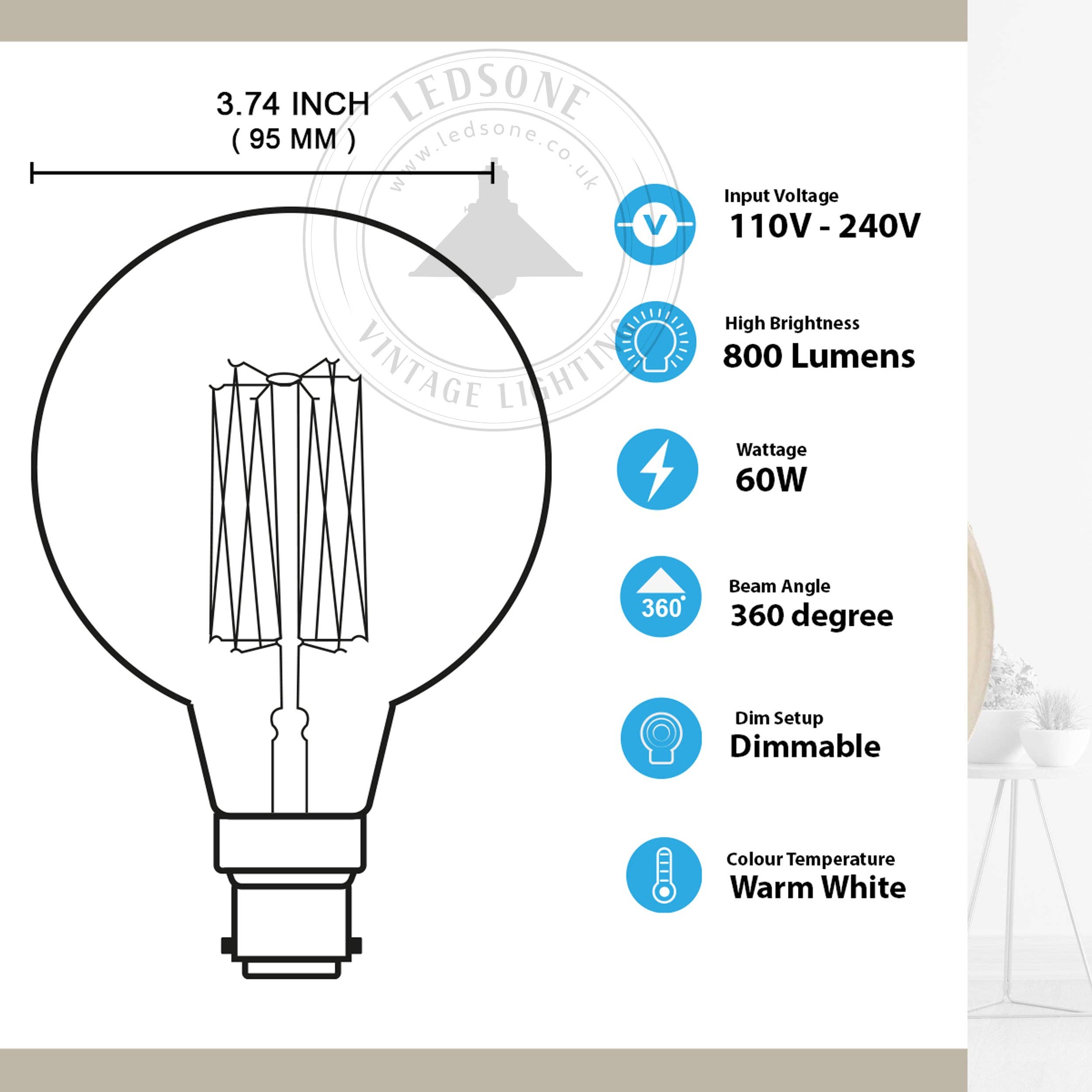 Ledsone – Engroshandel Pære – 2-pak E27, B22, E14 LED Edison Dæmpbar Vintage Amber Glas Varm hvid 2700K Pærer~408620