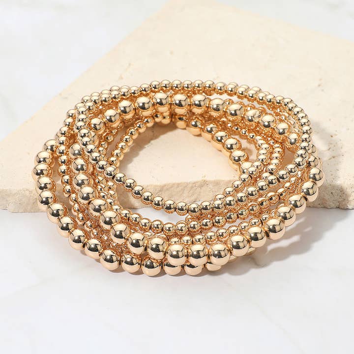 7PCS - Pulseiras Elásticas de Contas Metálicas em Camadas Múltiplas por atacado de Sensibling Corp.