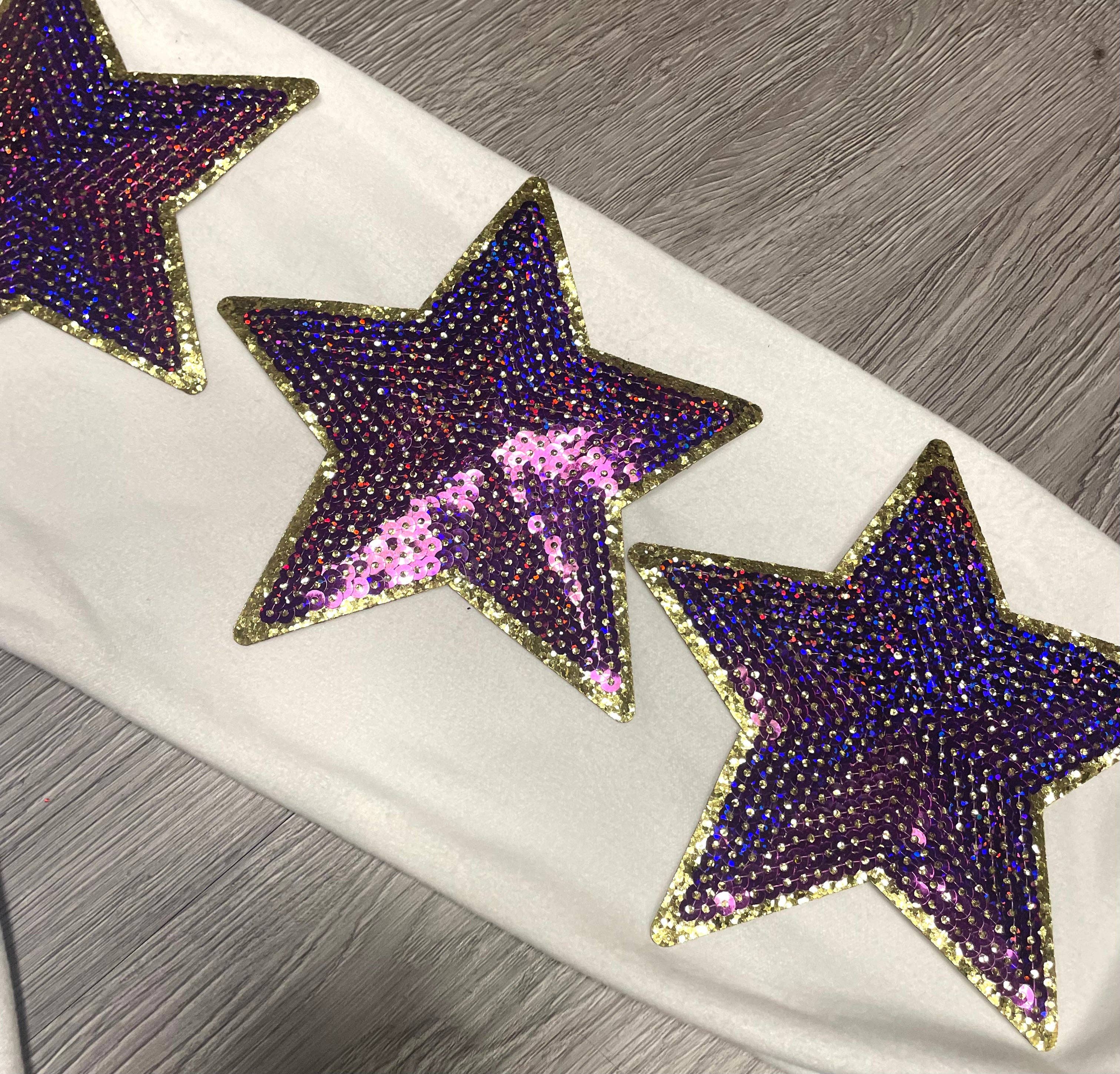 sequinandstiches – Großhandel Aufnäher – Tigers Purple Game Day Pailletten-Patch, Pailletten-Stern-Aufnäher, DIY-Aufnäher, Aufnäher zum Aufbügeln, goldene Glitzer-Rückseite10