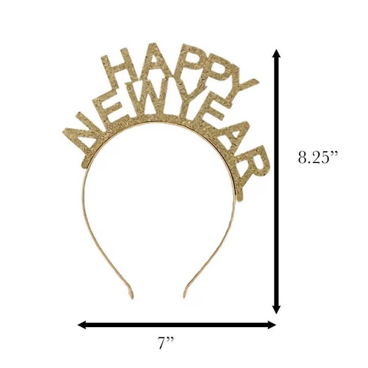 Blinkee.com, LLC - Wholesale Party Hat/Crown - Happy New Year Unlit Gold Glitter Sparkling Headband1