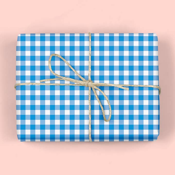 BLUE GINGHAM CHECK Gift Wrap (ROLL) for wholesale by MELLOWWORKS