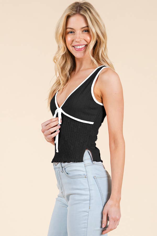 Heart & Hips - Wholesale Knit Top - Women's - LK54351 - BINDING MERROW W/BOW SLEEVELESS TOP1