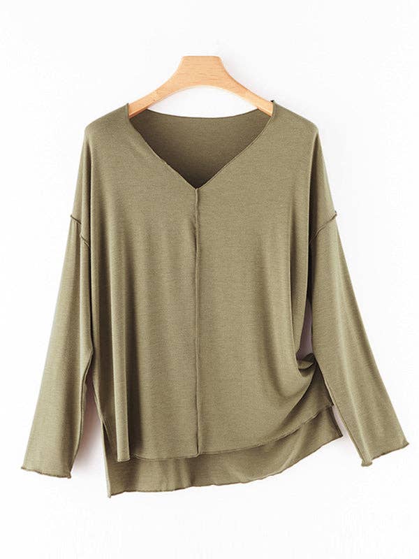 VividLux – wholesale Sleepwear set – Women's – Casual High-Low Solid Color V-Neck Pajama Set22