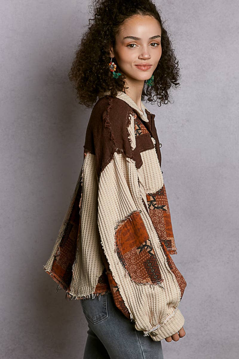 Pol Clothing - Wholesale Jacket - Women's - Balloon Sleeve Contrast Paisley Pattern Cropped Knit Jacket19