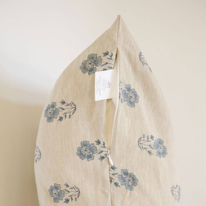 Cozy Prairie Linens Co. - Wholesale Throw Pillow Cover - Signature Linen Petite Blue Floral Pillow Cover1