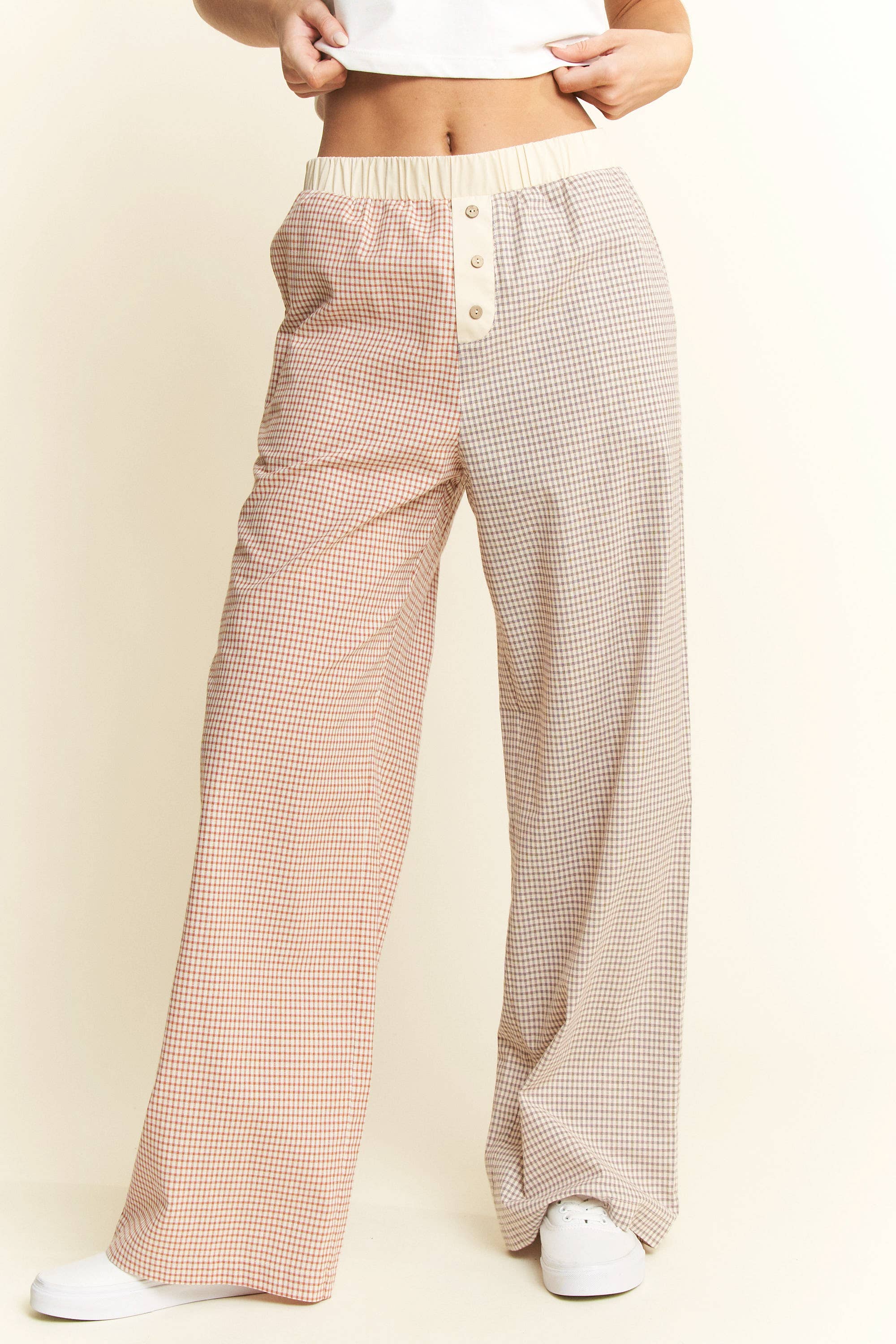 JADE BY JANE – Calças - Mulher por atacado – CALÇAS COLORBLOCK COM ESTAMPA XADREZ TAMANHO GRANDE13