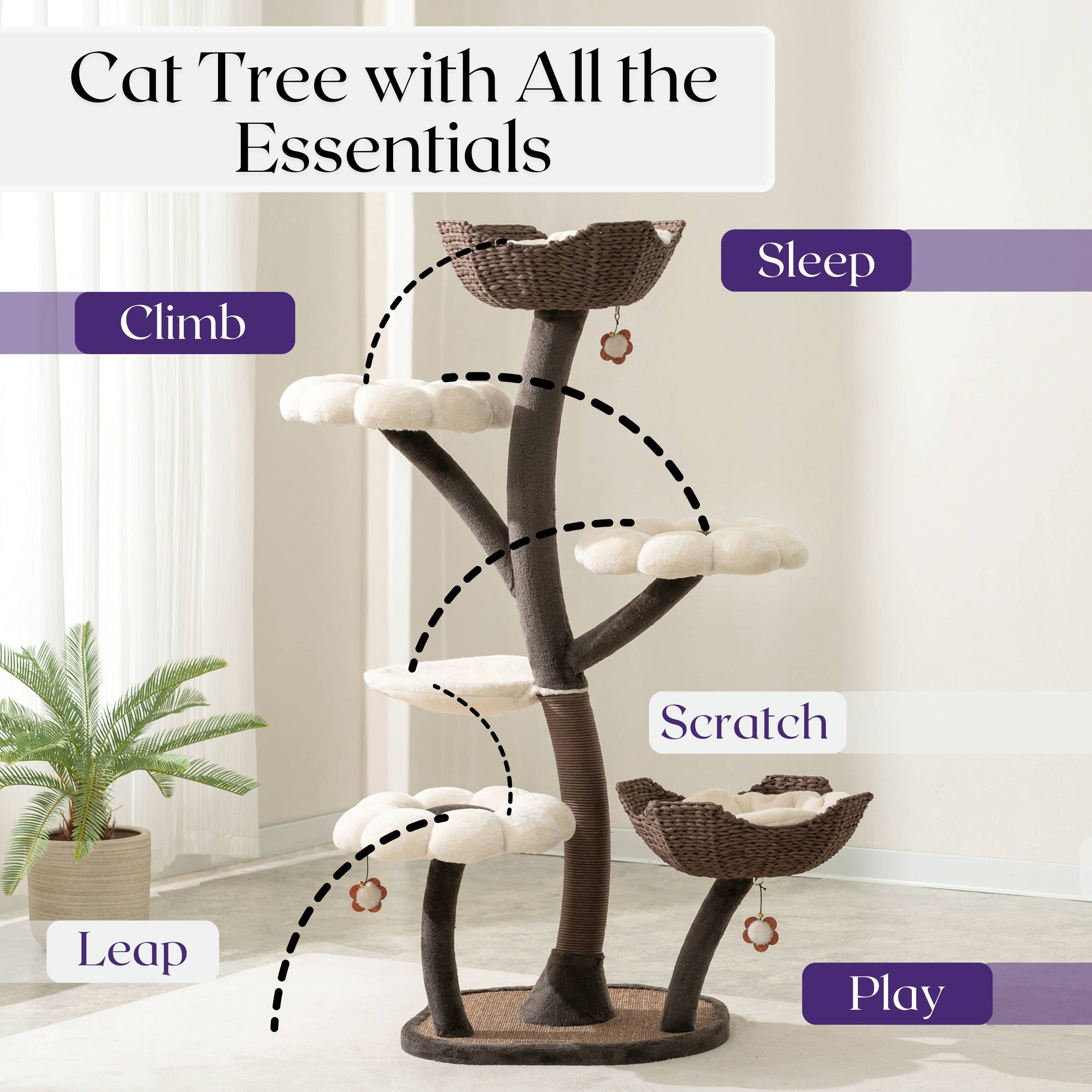 PetPals Group - Venta al por mayor Rascador - Gatos - Árbol para gatos Catry Blossom de 6 niveles, 59 pulgadas2