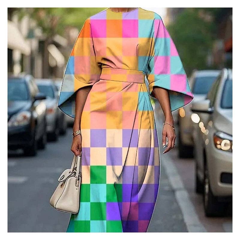 Sheer Trend – wholesale Klänning - Dam – Midiklänning med rund hals och tryckt midja4