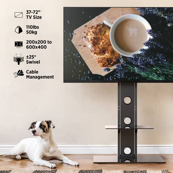 Promounts - Wholesale Console Table - Premium Swivel TV Stand Mount for 37”-72” TVs with Shelving