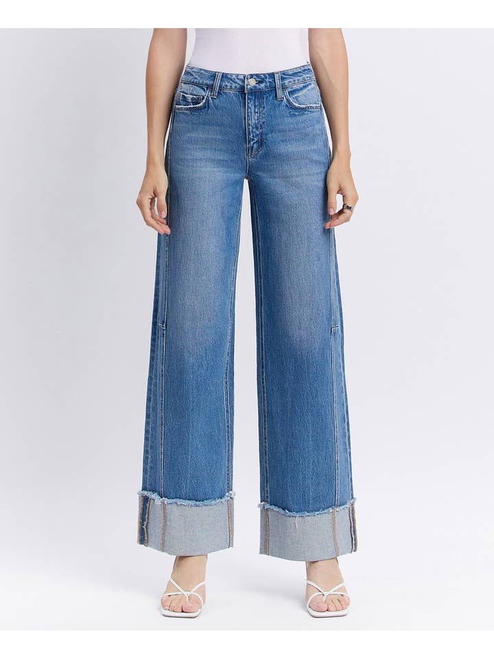 ADORE YOU HIGH RISE CUFFED WIDE JEANS T6684 for wholesale on Faire