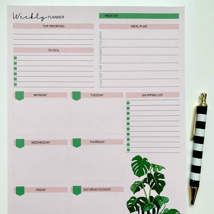 AMW the studio - Wholesale Planner - Monstera Weekly Planner 8.5"x11" Notepad