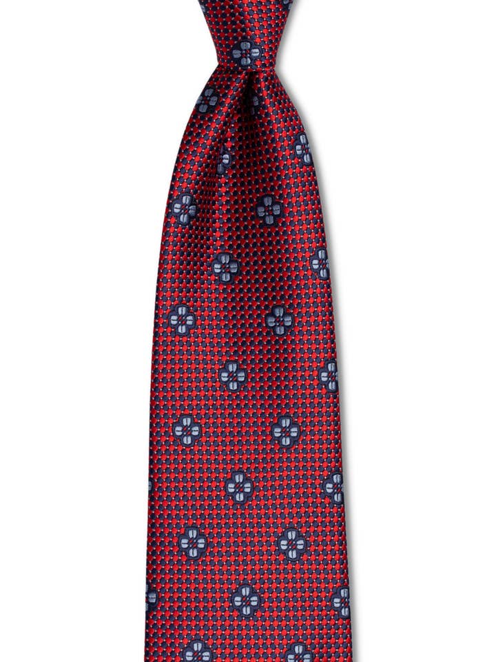 Gravata Tradicional Geométrica Xadrez Vermelho e Azul Ruby por atacado de GoTie